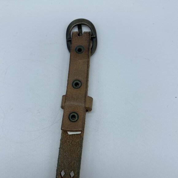Unbranded Brown Genuine Leather Belt Embossed w/ Rivets Women's Size L Skinny - Picture 6 of 11